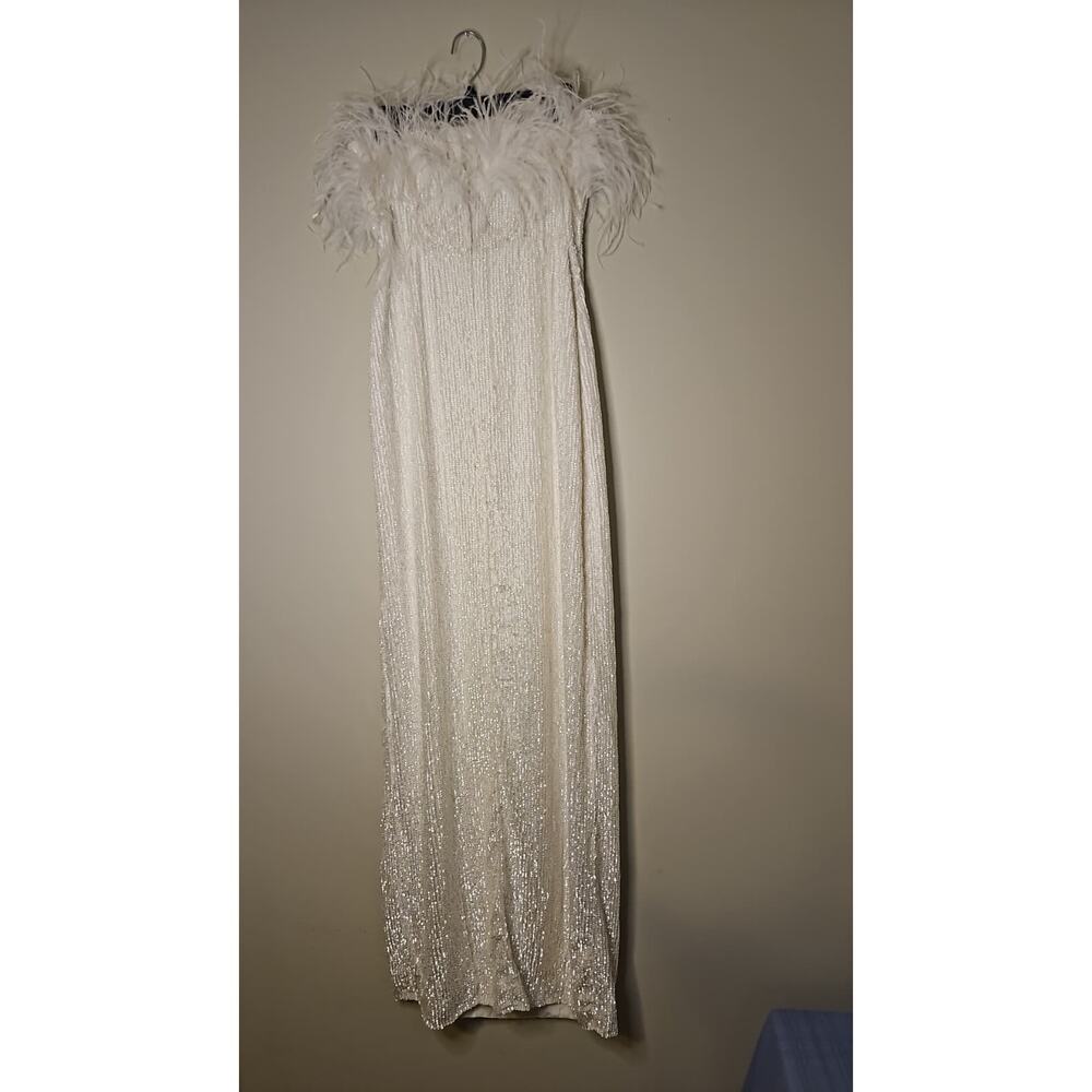 Retrofête Dolly Strapless Feather-Trim Sequin Satin Gown - Picture 9 of 13